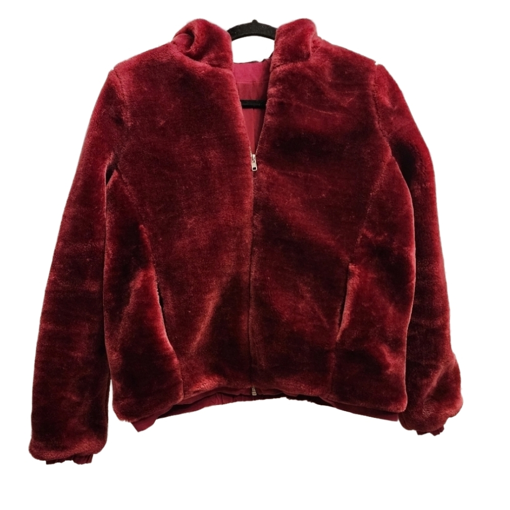 Carmar dark cherry red faux fur hooded zip up jacket Sz small